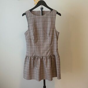 Plaid Sleeveless Drop-Waist Dress in Taupe and Cream